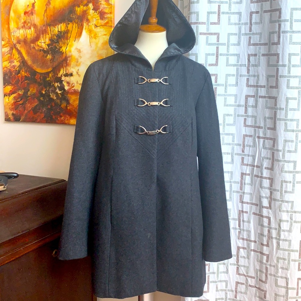 Trulli Vintage Gray Hooded Toggle Duffle Pea Coat Size 14